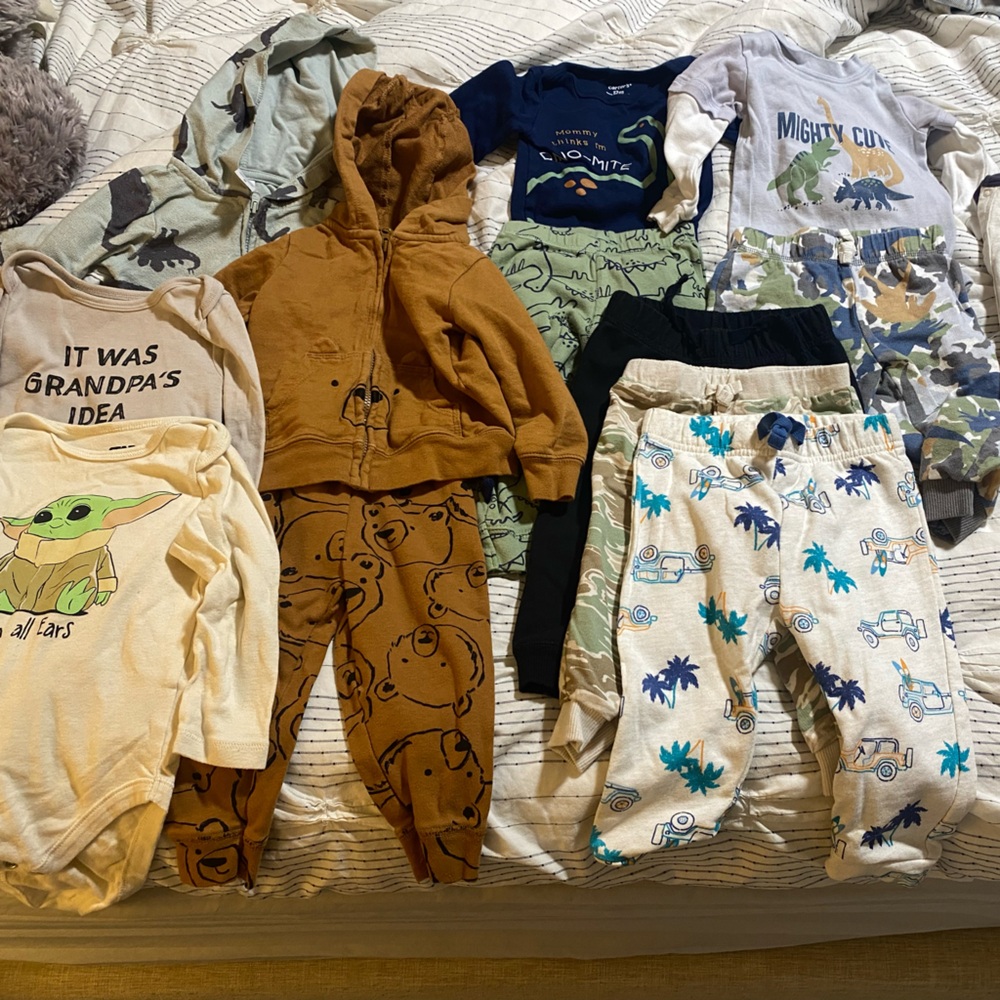 SOLD - 12 MONTH baby boy lot of long sleeve shirts, pants, hoodies, pjs